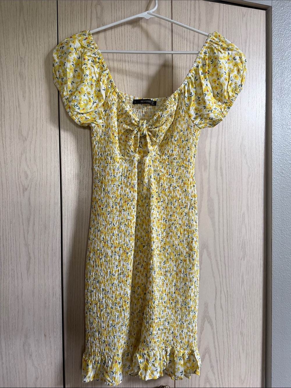 Yellow Floral Smocked Puff Sleeve Midi Dress